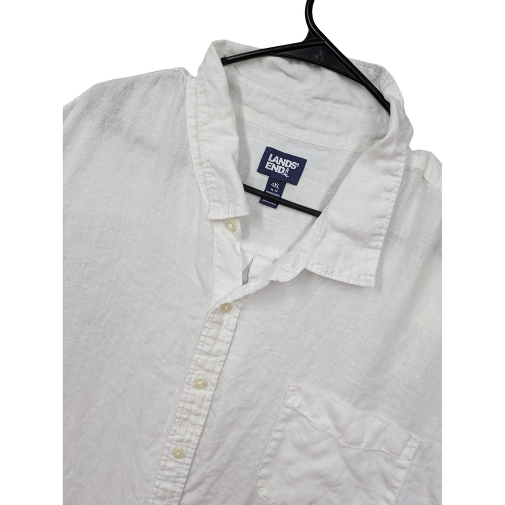 Lands' End Linen Shirt Mens 4XL White Short Sleeve Button Up Casual Summer